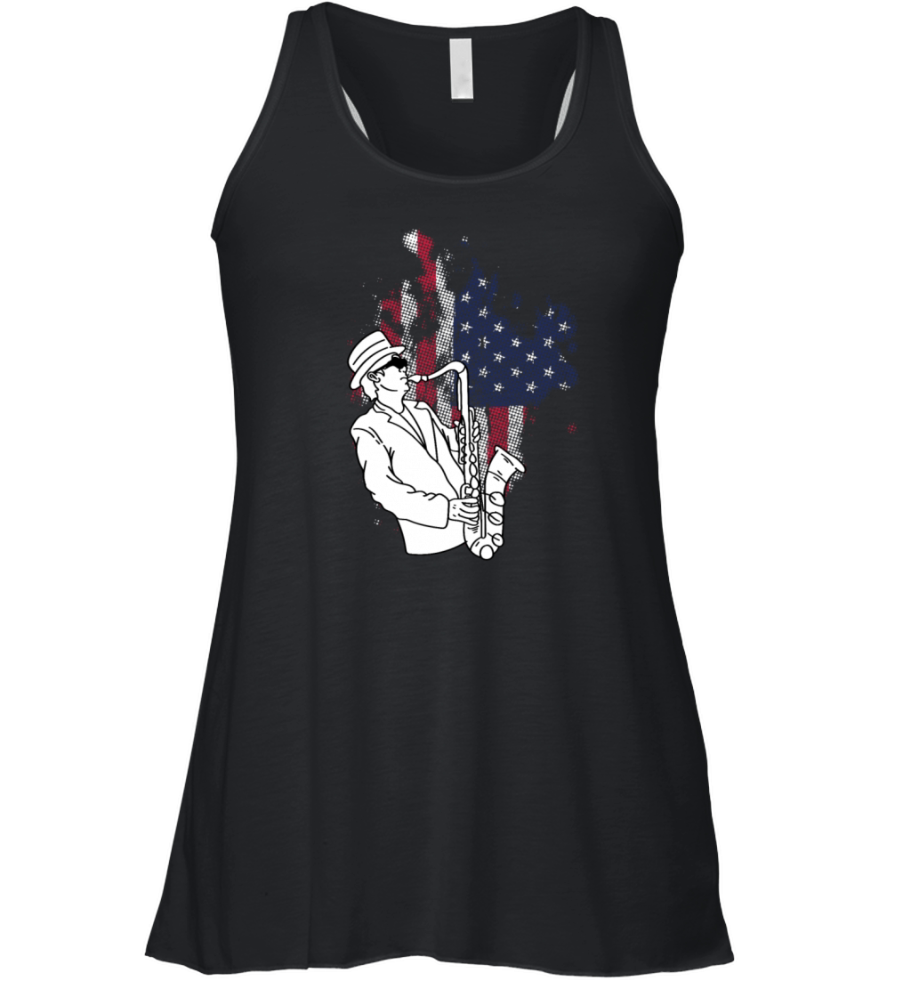 Saxophone American Flag Instrumentalist Gift Women's Flowy Tank Top