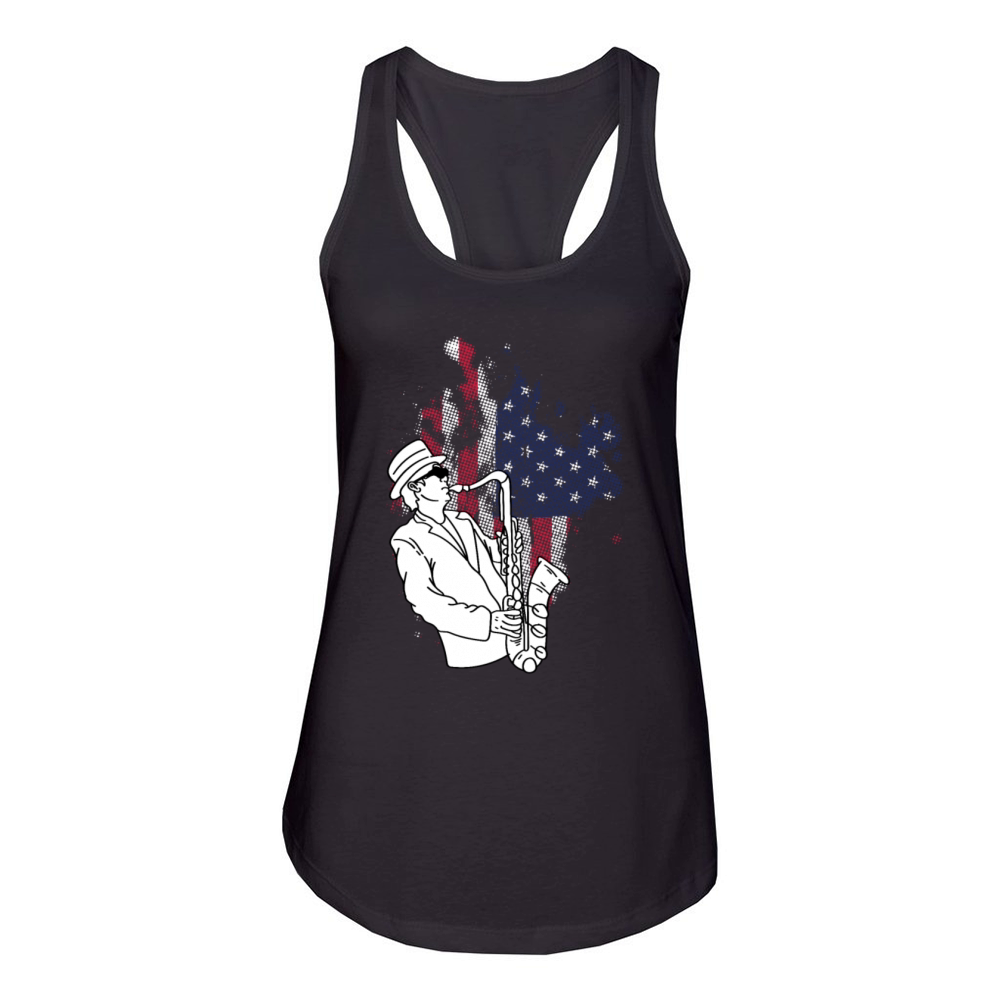Saxophone American Flag Instrumentalist Gift Women's Racerback Tank