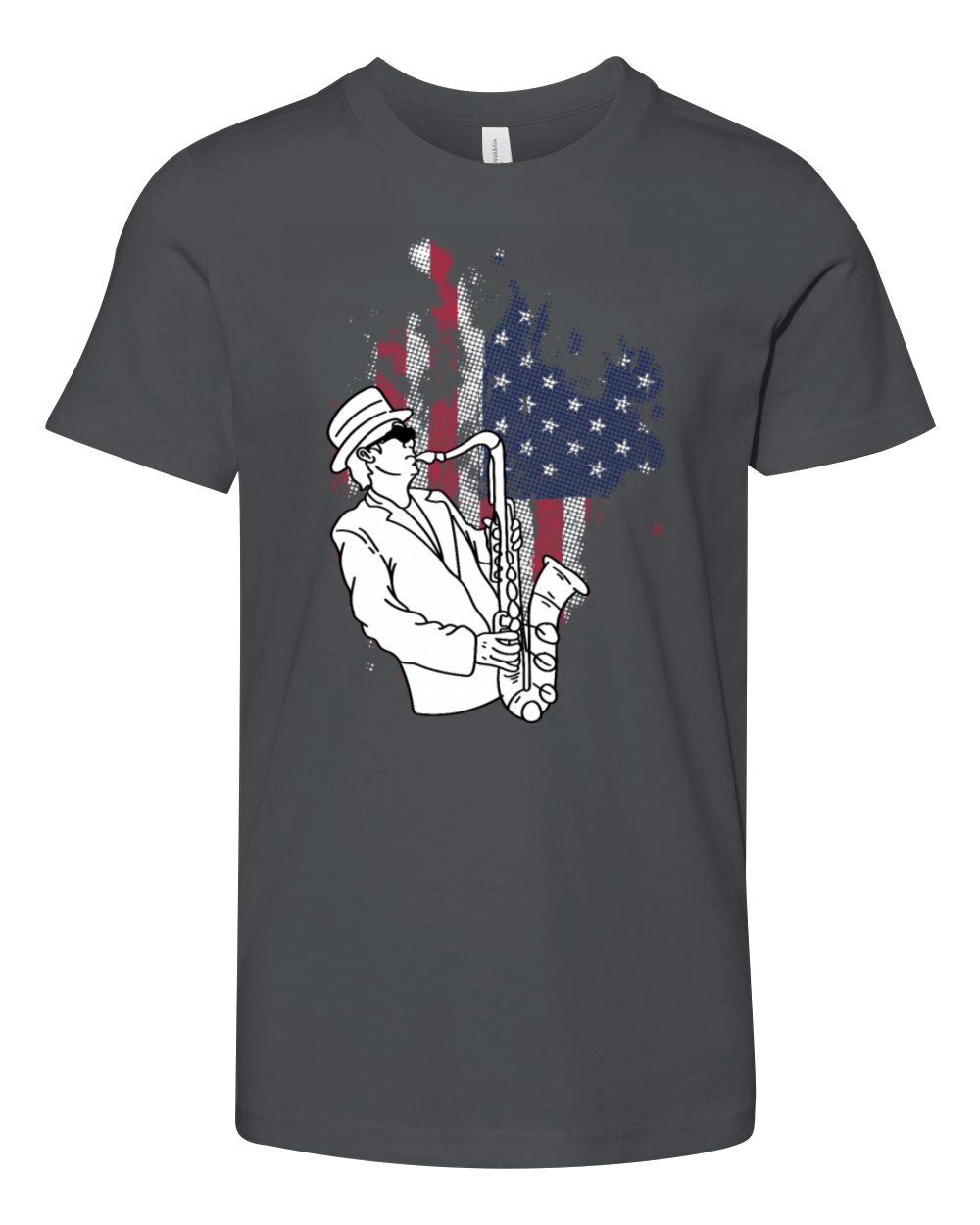 Saxophone American Flag Instrumentalist Gift Youth Unisex Jersey Tee