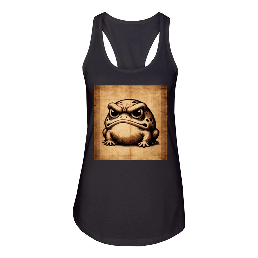Classic Grumpy Frog Scenery Papyrus Scroll Women's Racerback Tank