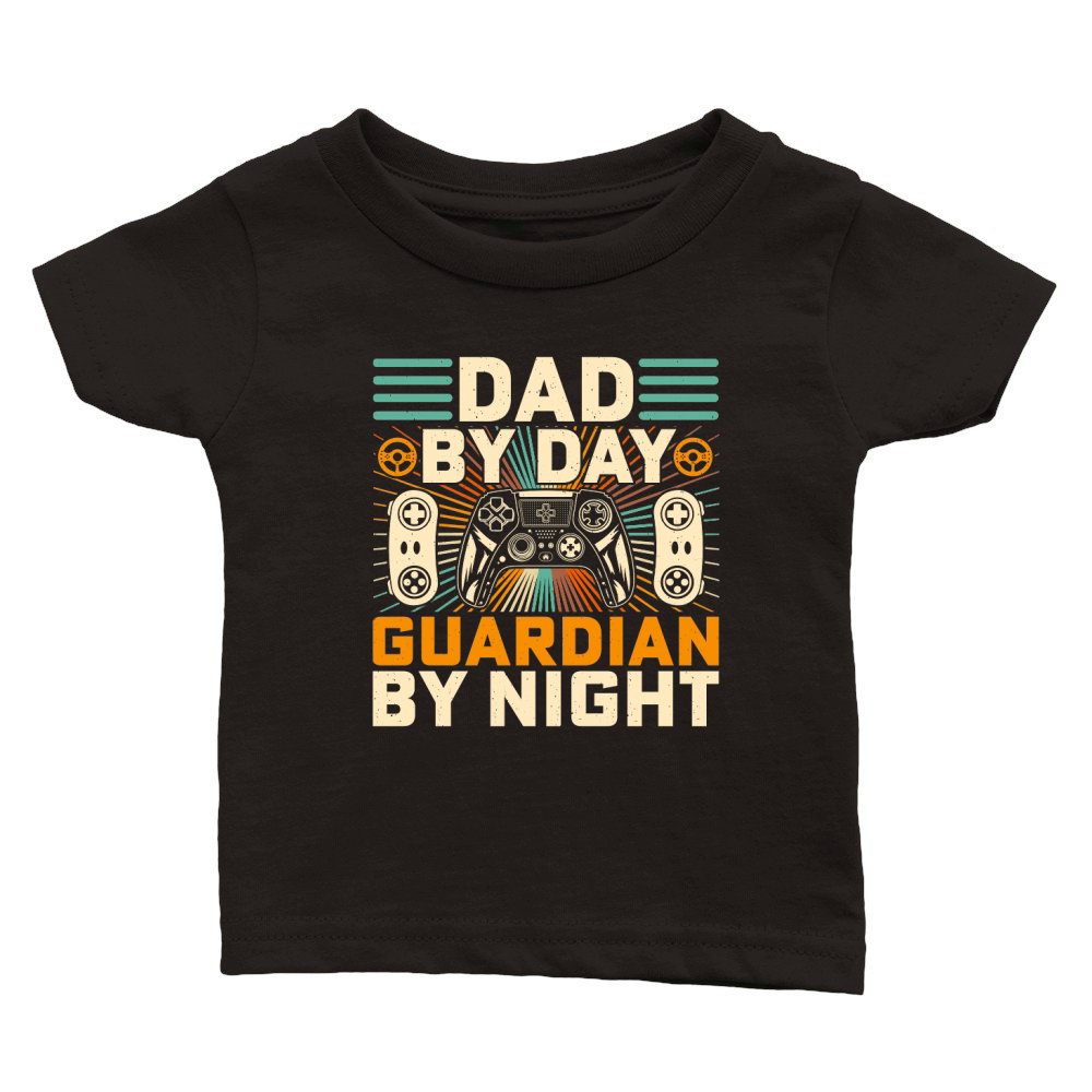 fathers day Retro Video Game   dad by day guardian by night Classic Baby Crewneck T-shirt