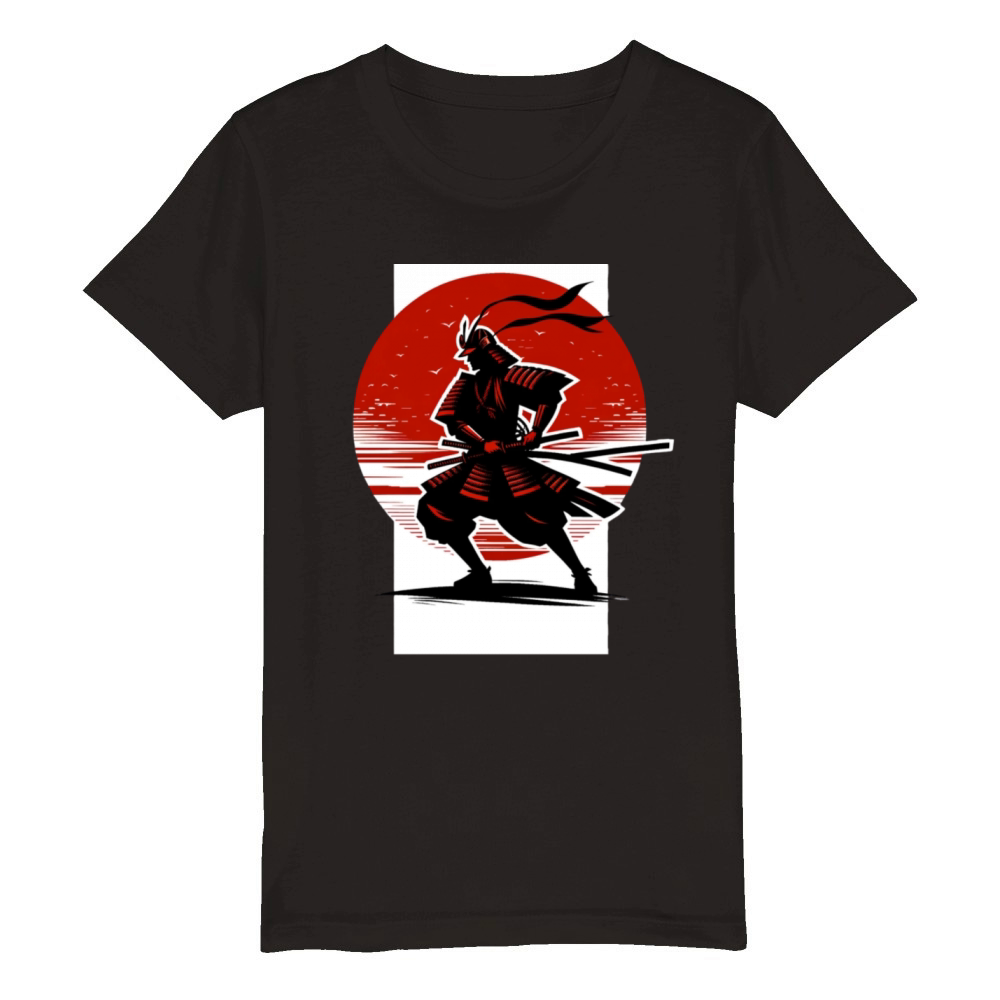 Japanese Samurai Silhouette Vintage Fighter Retro Organic Kids Crewneck T-shirt
