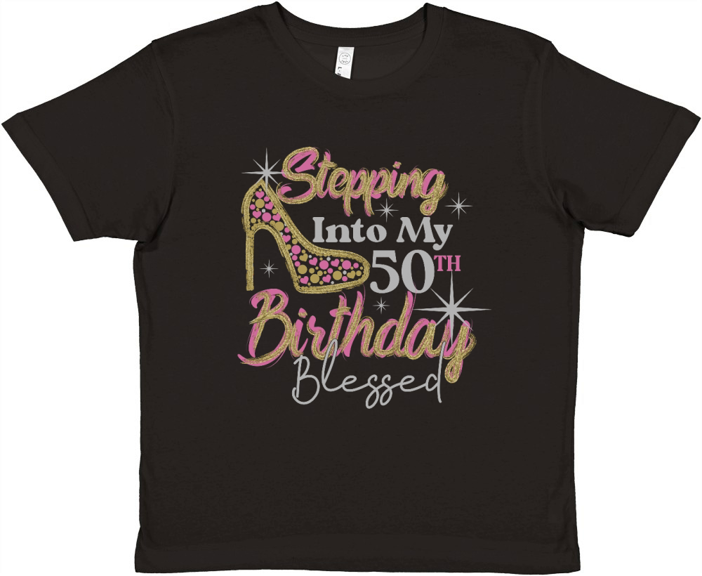 Stepping Into My 50th Birthday BLESSED Rhinestone Birthday Premium Kids Crewneck T-shirt
