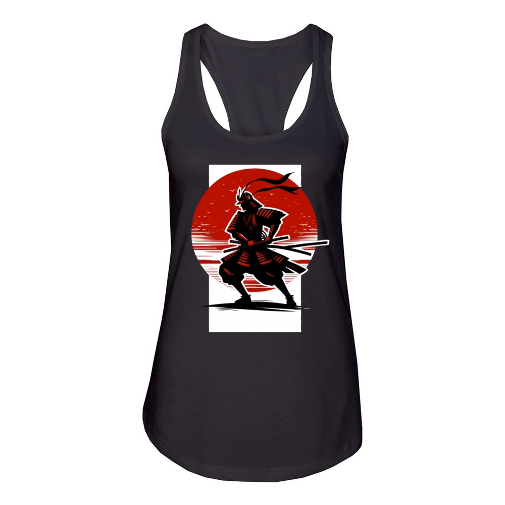 Japanese Samurai Silhouette Vintage Fighter Retro Women's Racerback Tank