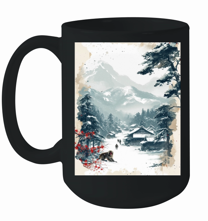 Vintage Animal Macaque Winter Monkey Japanese Art Ceramic Mug