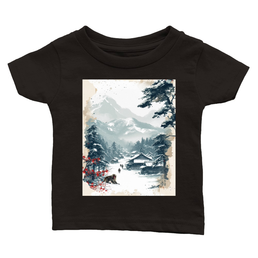 Vintage Animal Macaque Winter Monkey Japanese Art Classic Baby Crewneck T-shirt