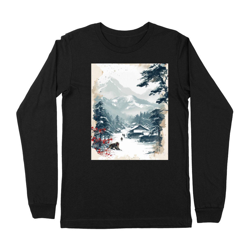 Vintage Animal Macaque Winter Monkey Japanese Art Premium Long Sleeve