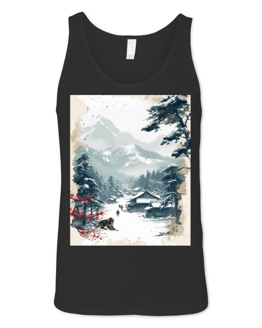Vintage Animal Macaque Winter Monkey Japanese Art Unisex Jersey Tank