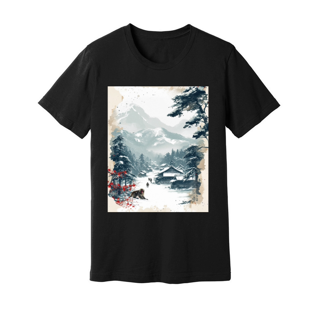 Vintage Animal Macaque Winter Monkey Japanese Art Unisex Jersey Tee