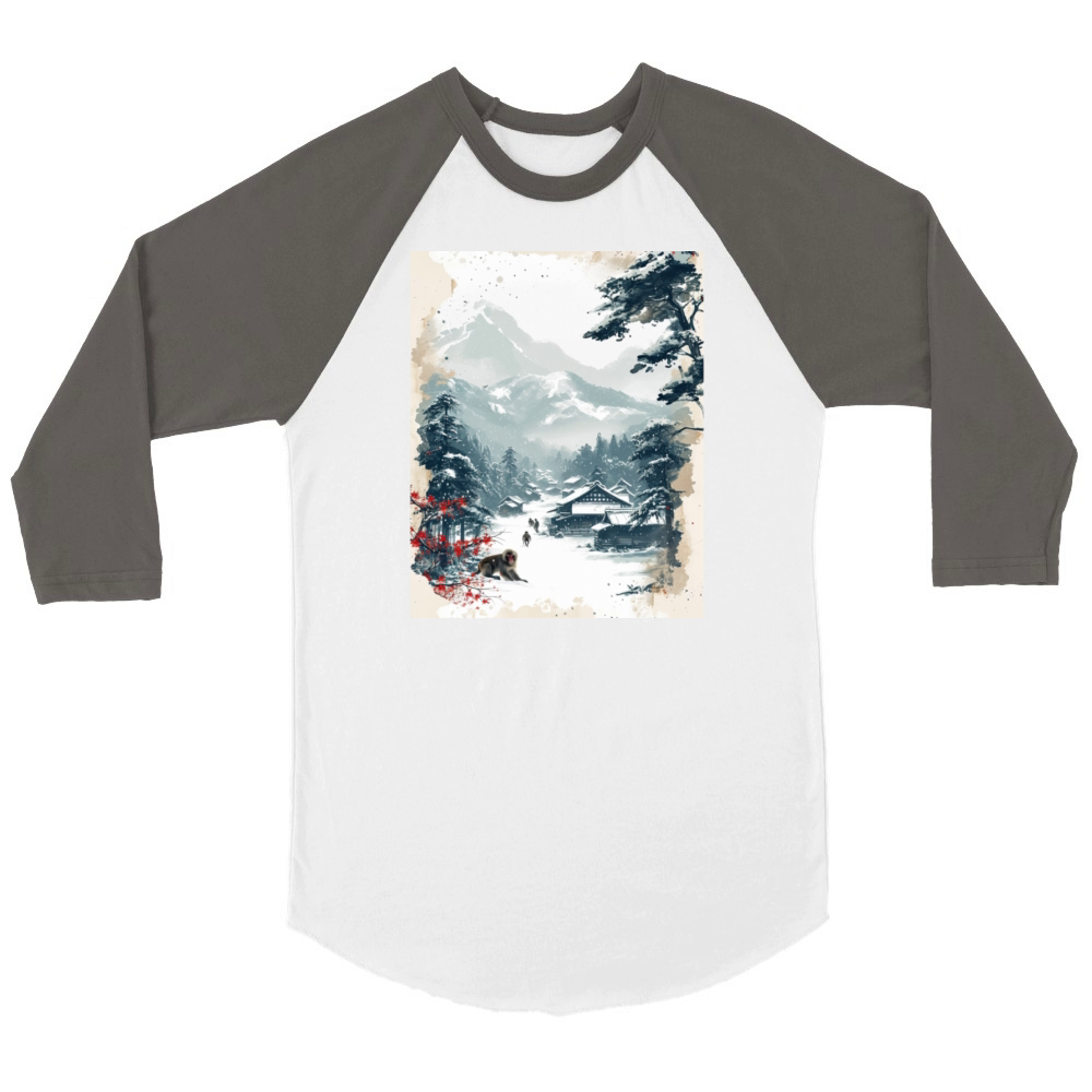 Vintage Animal Macaque Winter Monkey Japanese Art Unisex ¾ sleeve Raglan T-shirt