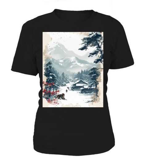 Vintage Animal Macaque Winter Monkey Japanese Art Women's T-Shirt