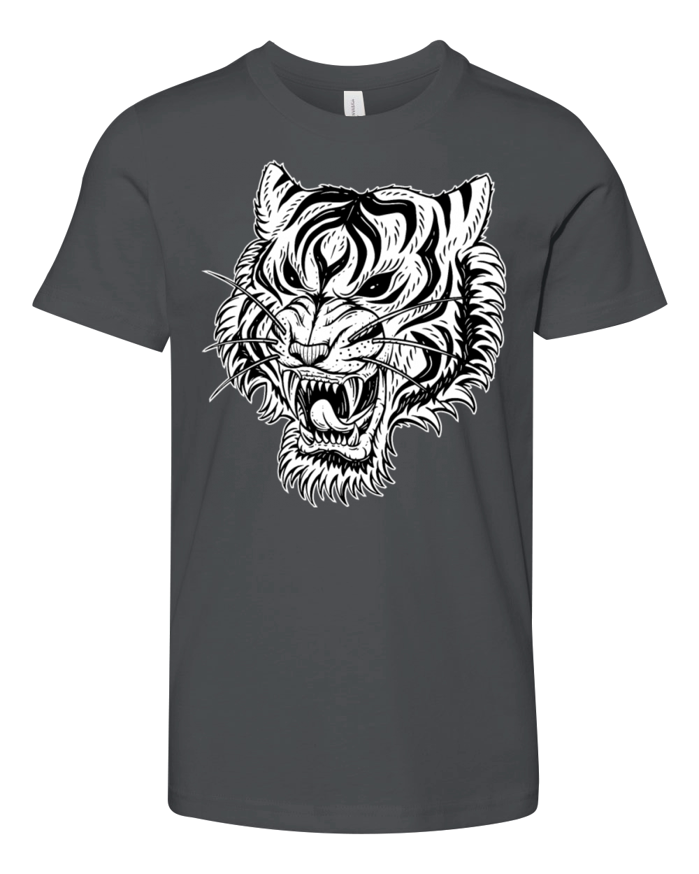 Dark Angry Tiger Sideview Youth Unisex Jersey Tee