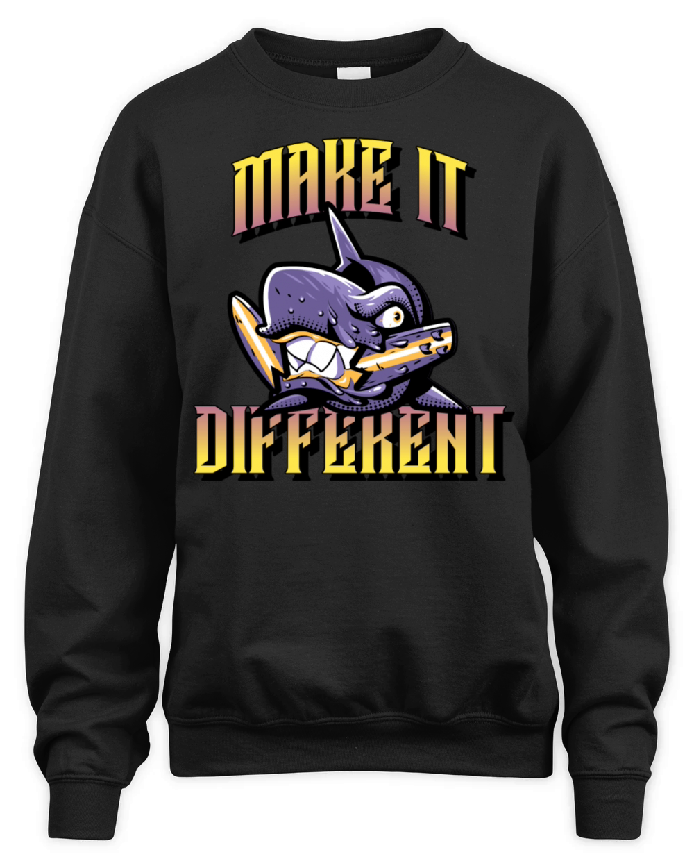 with a crazy shark chewing a surfboard 3266e Unisex Premium Crewneck Sweatshirt