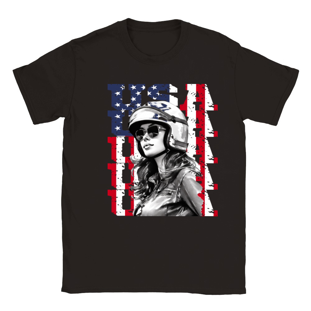 Vintage Motorcycle American Flag Helmet Biker Classic Kids Crewneck T-shirt