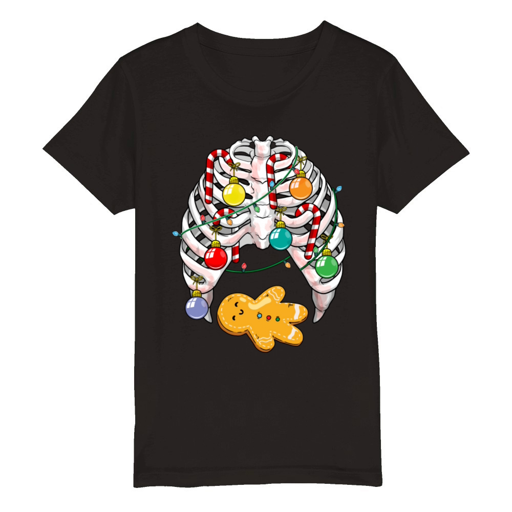 Gingerbread Man X Ray Skeleton Bones Christmas Organic Kids Crewneck T-shirt