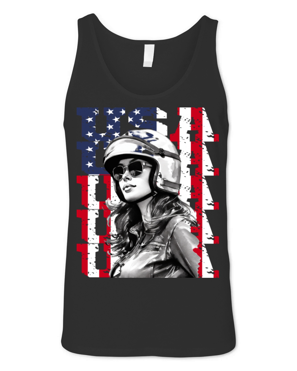 Vintage Motorcycle American Flag Helmet Biker Unisex Jersey Tank