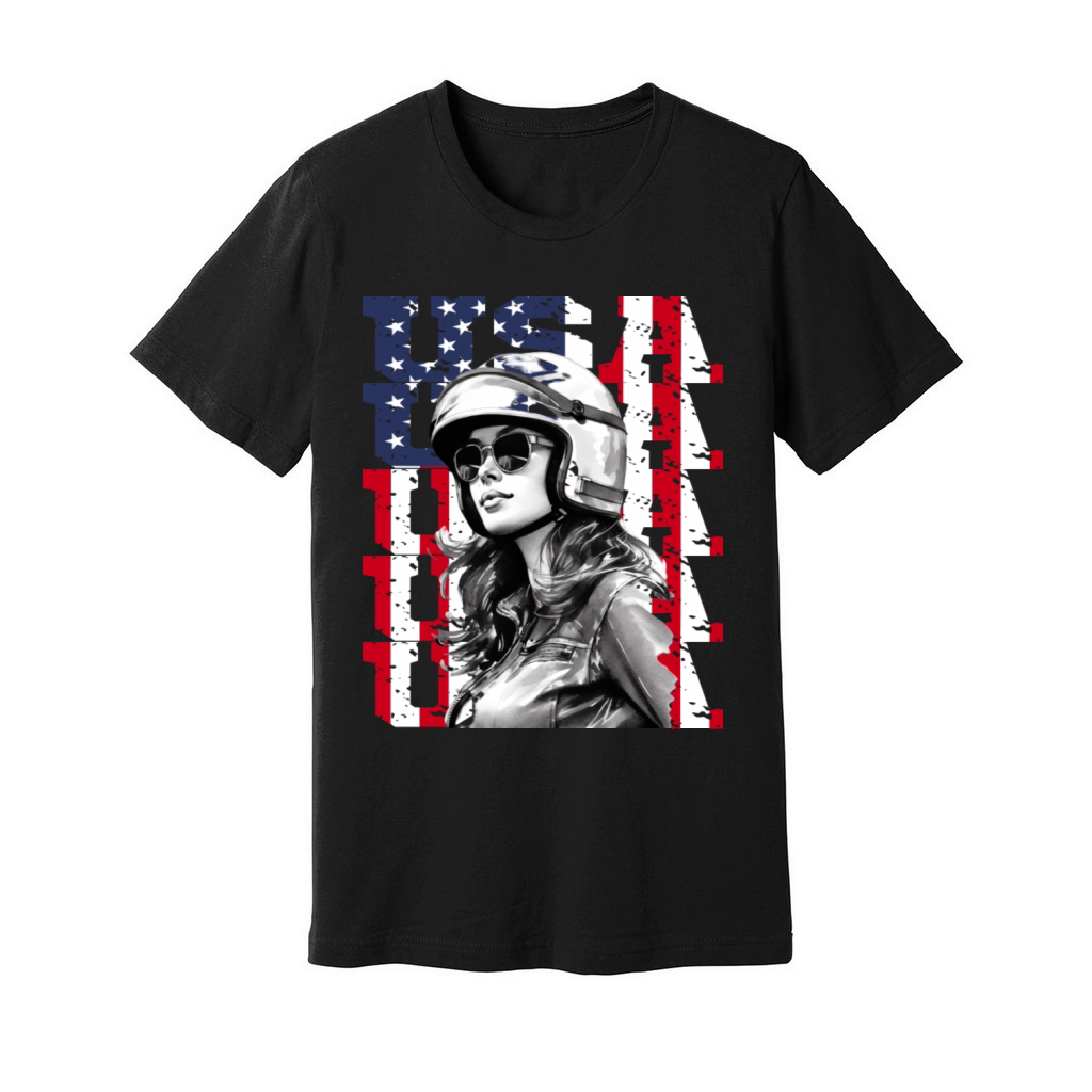 Vintage Motorcycle American Flag Helmet Biker Unisex Jersey Tee