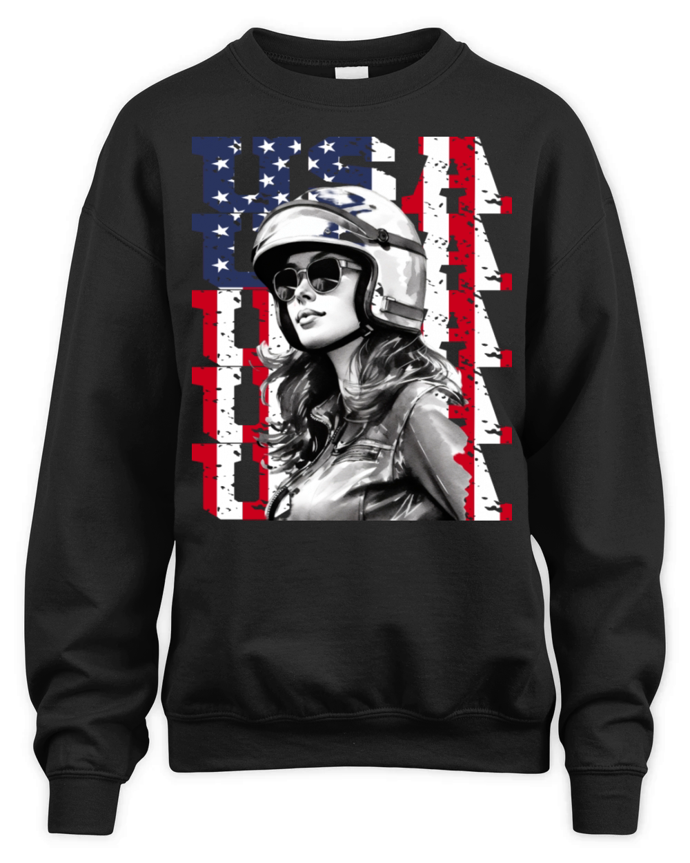 Vintage Motorcycle American Flag Helmet Biker Unisex Premium Crewneck Sweatshirt
