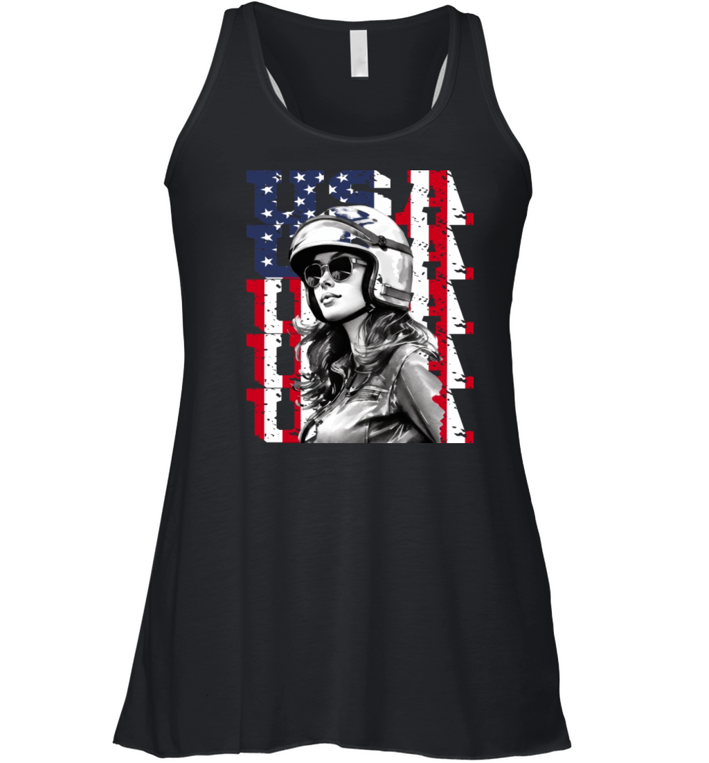 Vintage Motorcycle American Flag Helmet Biker Women's Flowy Tank Top