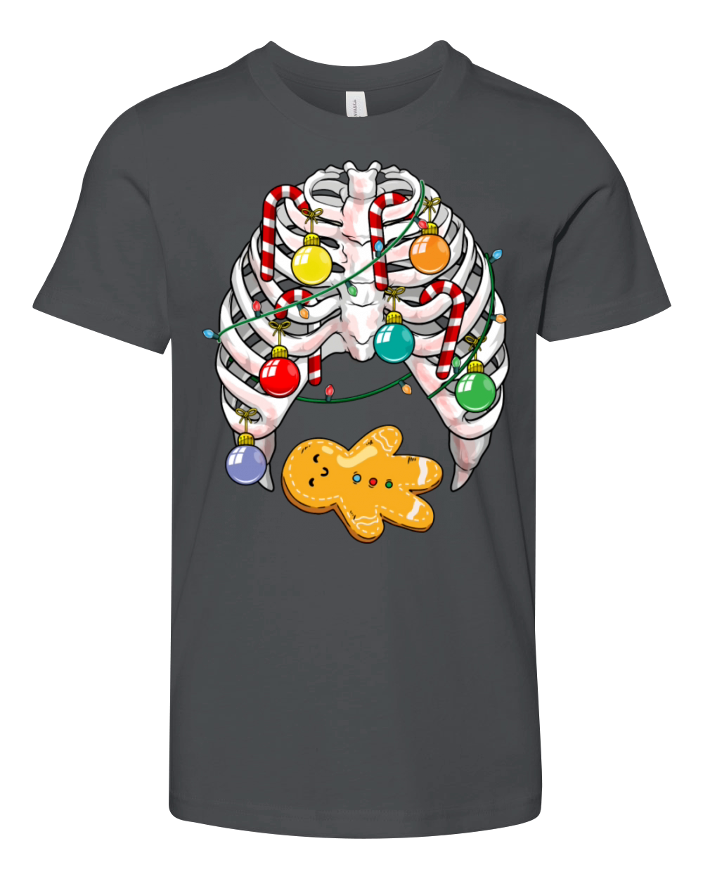 Gingerbread Man X Ray Skeleton Bones Christmas Youth Unisex Jersey Tee
