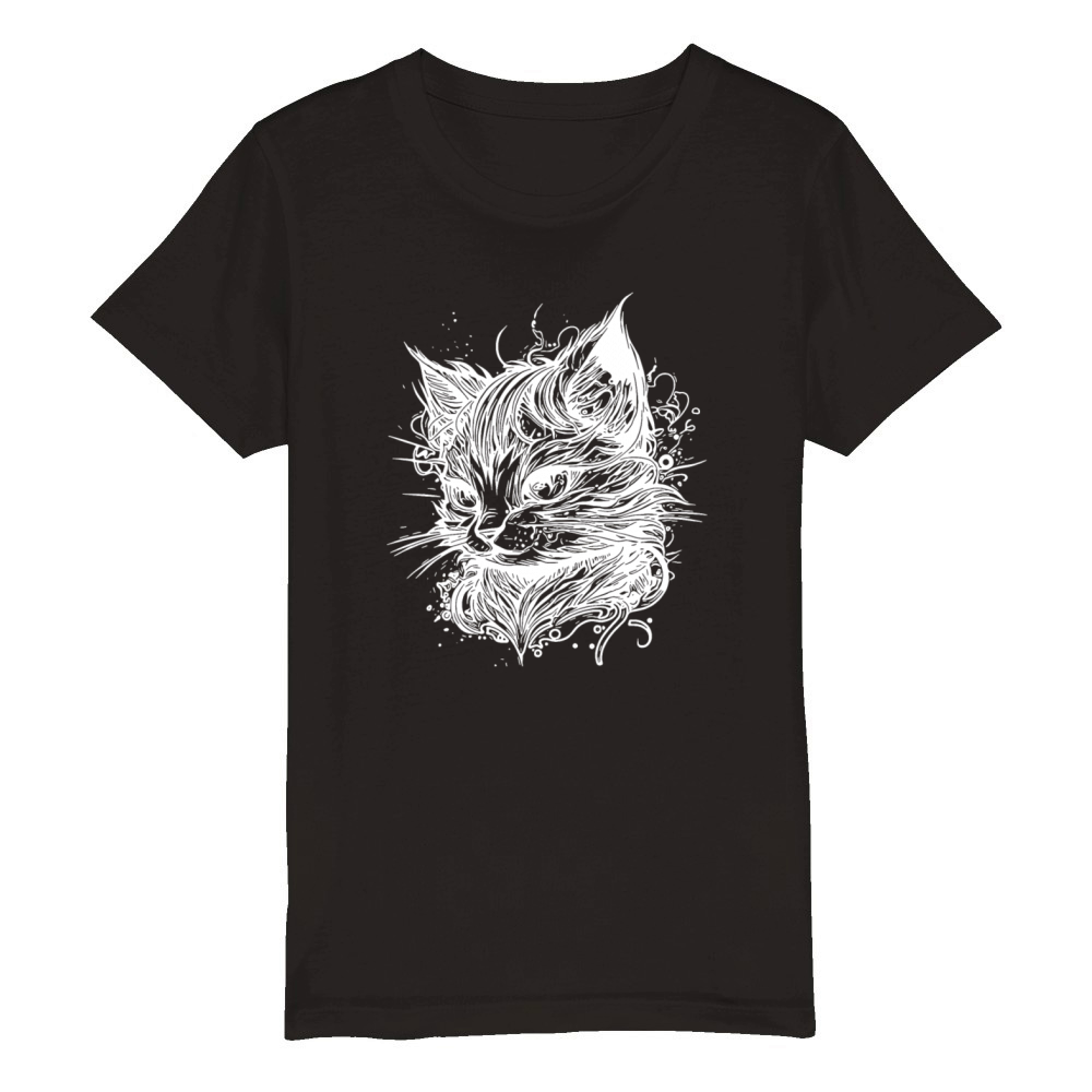 Cuddly Little Space Cat In Vintage Style Organic Kids Crewneck T-shirt