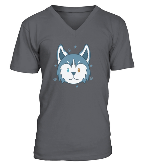 Husky sled Dog with colorful Eye Colors V-Neck T-shirt