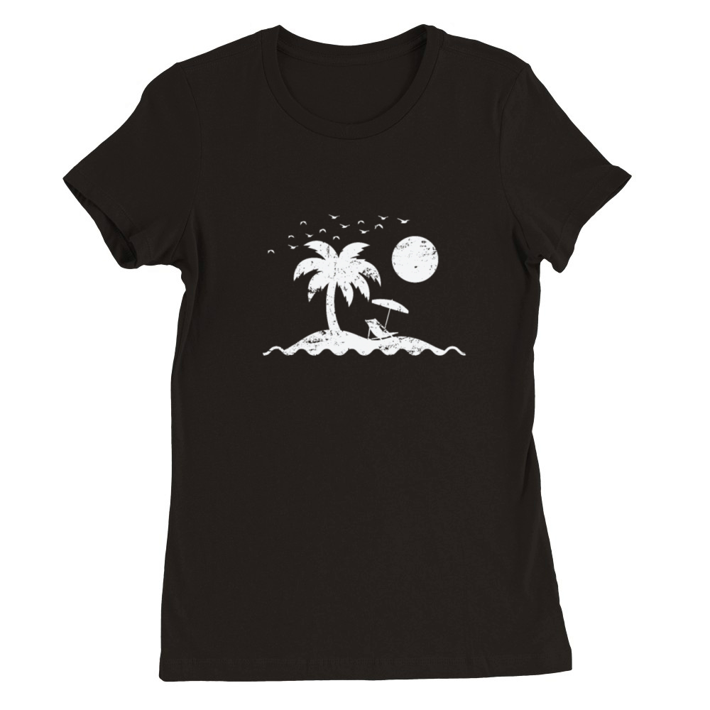 Island with Palm Trees and Beach Vacation Premium Womens Crewneck T-shirt