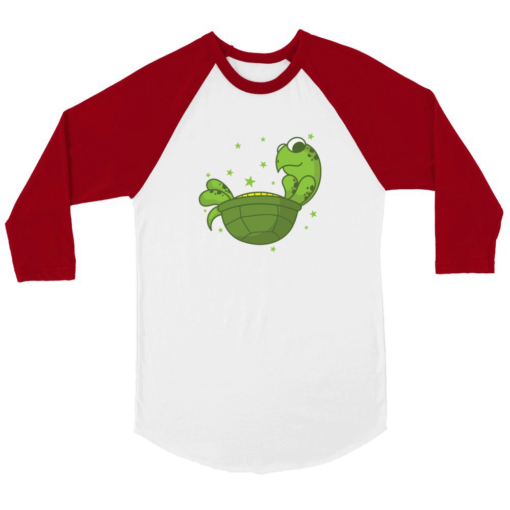 Turtle on protective Shell Reptile Unisex ¾ sleeve Raglan T-shirt