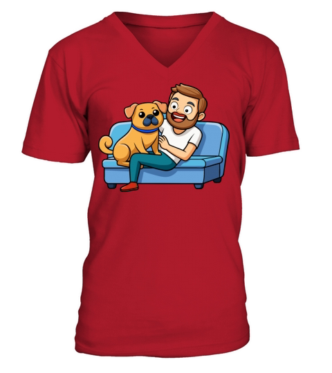 Affectionate Puggle Snuggle Digital Art V-Neck T-shirt