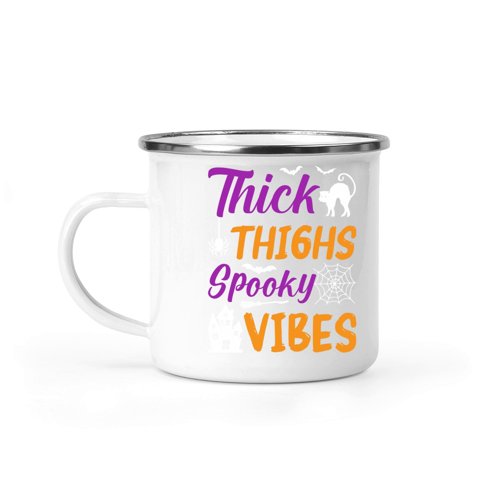 140. Thick Thighs Spooky Vibes Camping Mug
