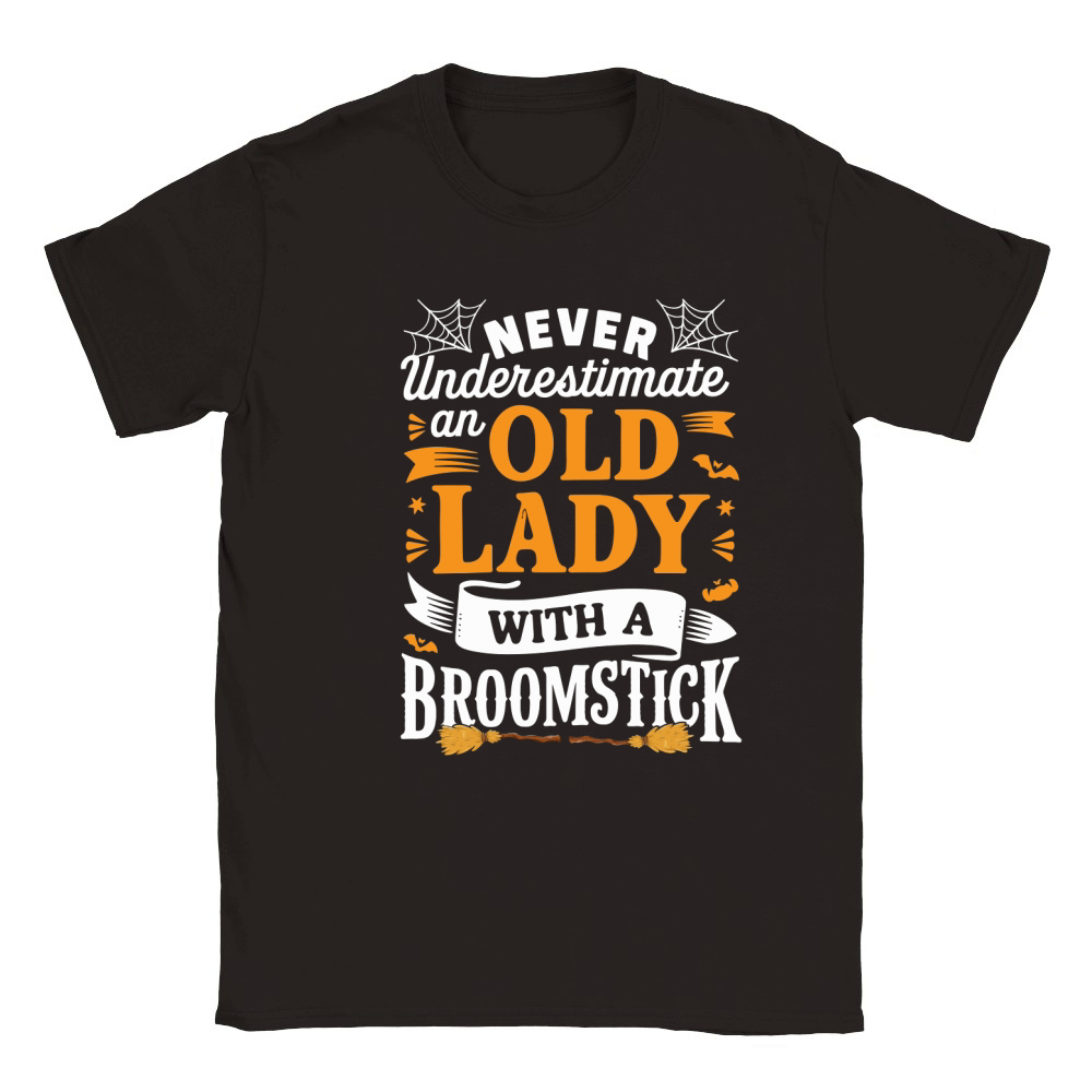 never underestimate an old lady with a broomstick Classic Kids Crewneck T-shirt