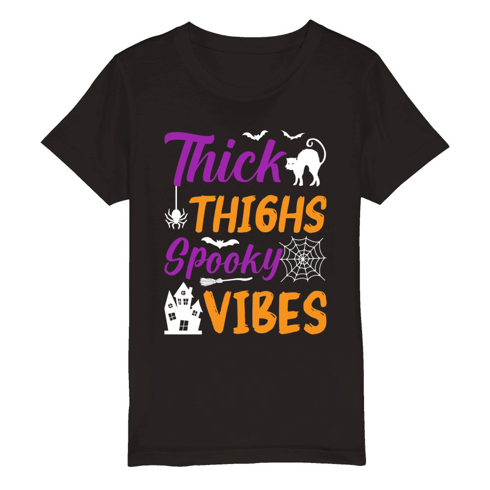 140. Thick Thighs Spooky Vibes Organic Kids Crewneck T-shirt
