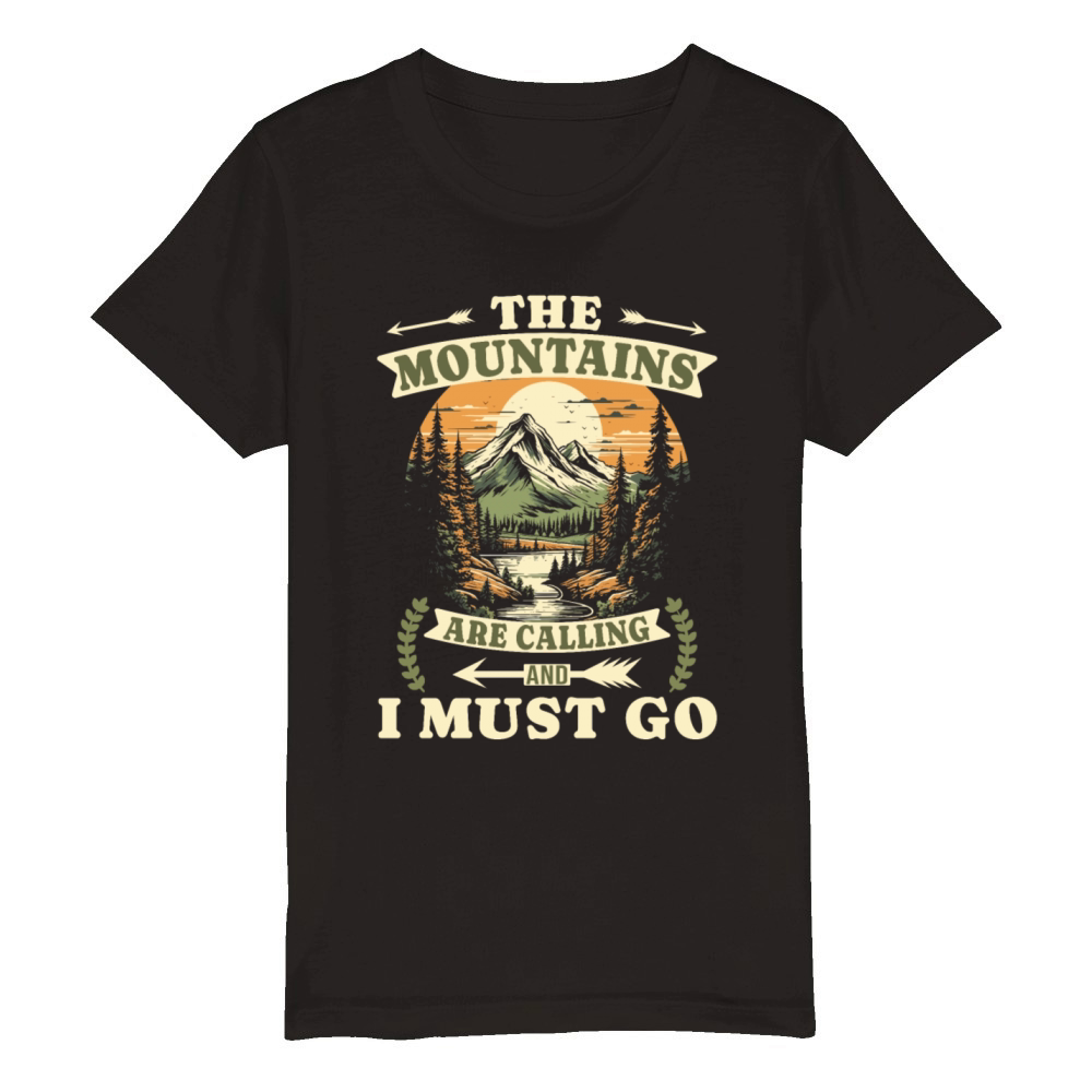 The Mountains Are Calling Vintage Hiking Organic Kids Crewneck T-shirt
