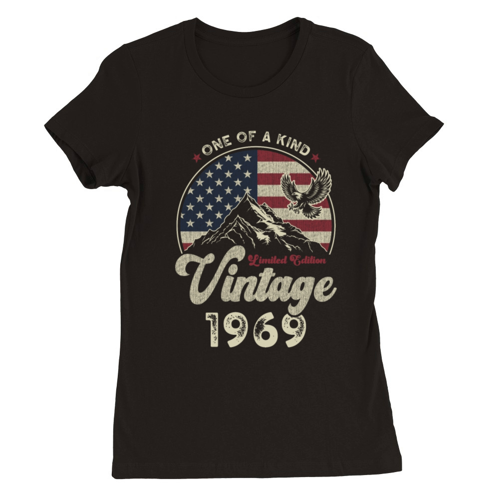 Vintage 1969 Birthday American Flag Premium Womens Crewneck T-shirt