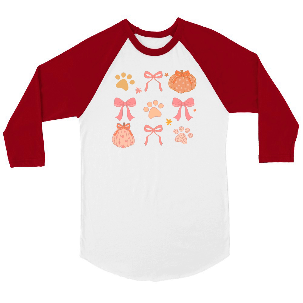 Fall Pumpkin Paw Unisex ¾ sleeve Raglan T-shirt