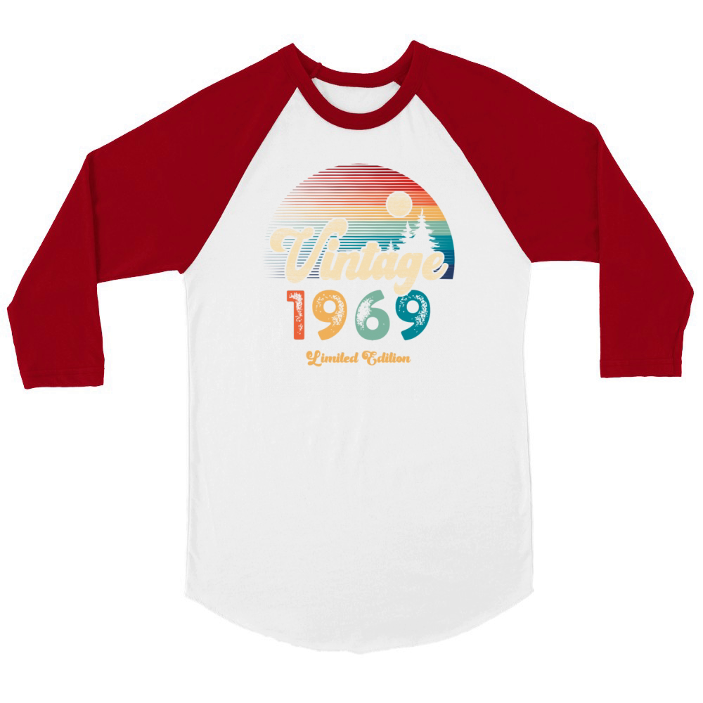 Vintage 1969 Birthday Retro Unisex ¾ sleeve Raglan T-shirt