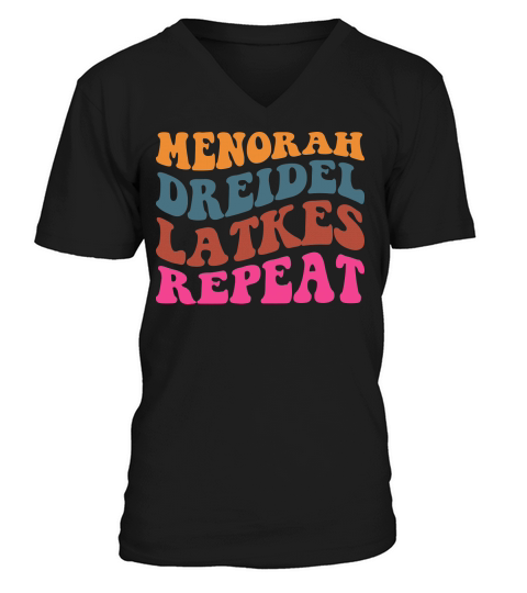 Menorah Dreidel Latkes Repeat V-Neck T-shirt