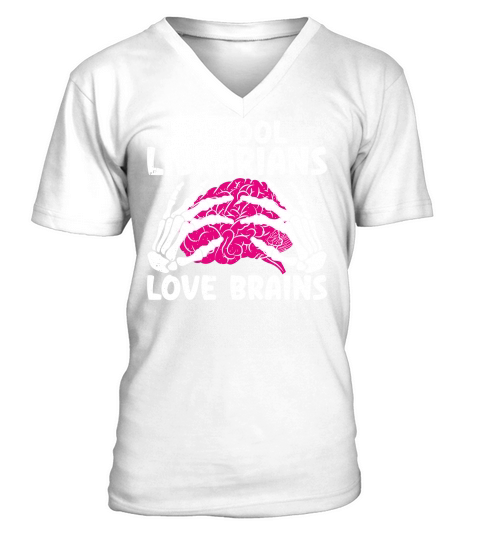 School Librarians Love Brains 2 V-Neck T-shirt