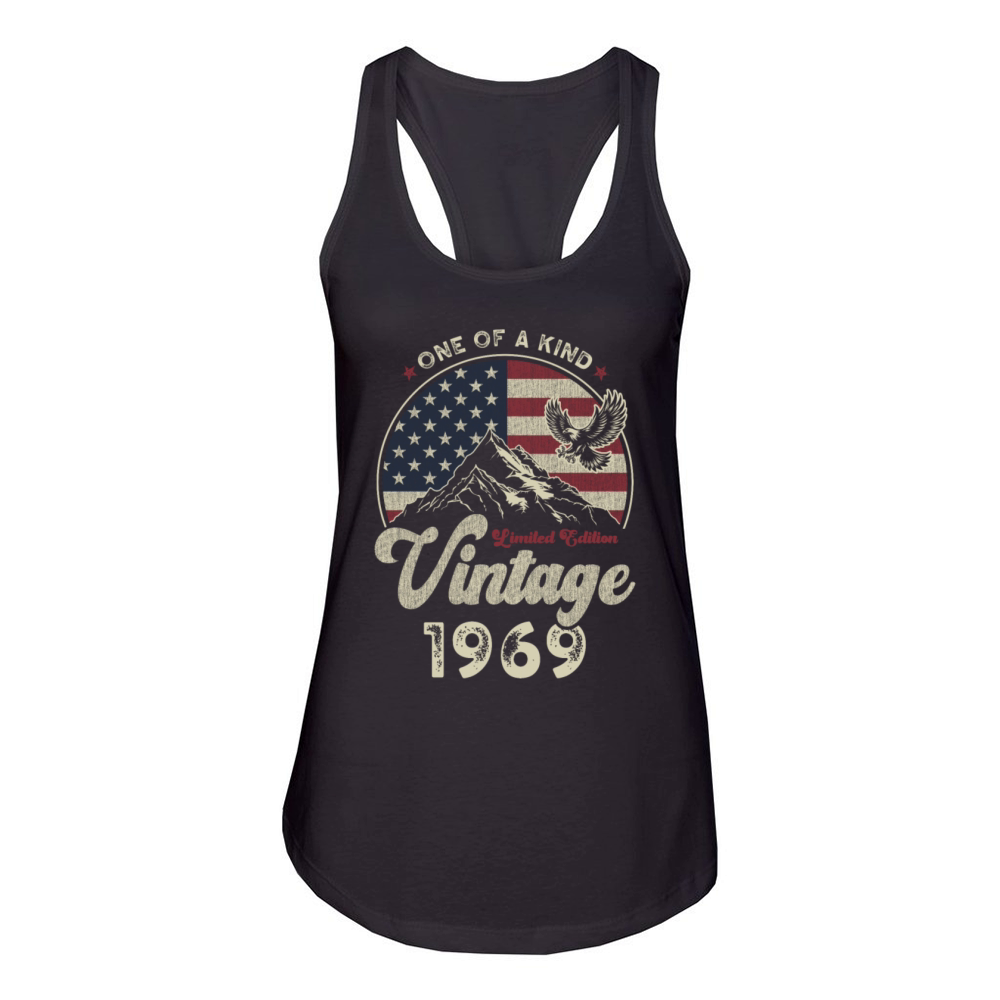 Vintage 1969 Birthday American Flag Women's Racerback Tank