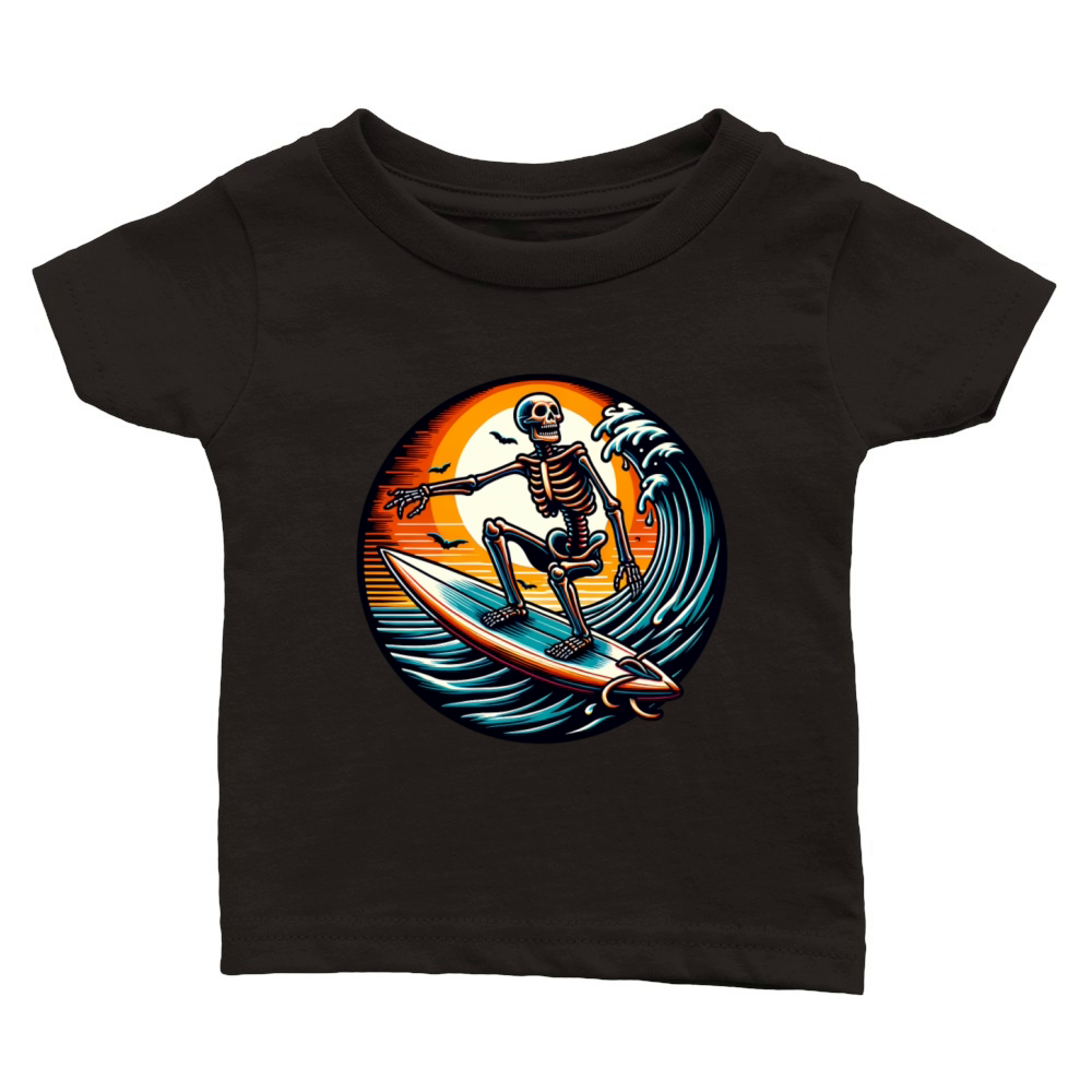 Vintage Surfing Skeleton Shirt Halloween Surfboard Classic Baby Crewneck T-shirt