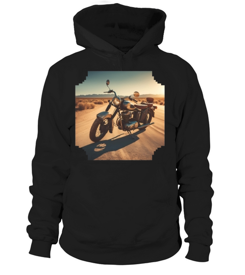 A vintage motorcycle parked on a desert road Hoodie Unisex