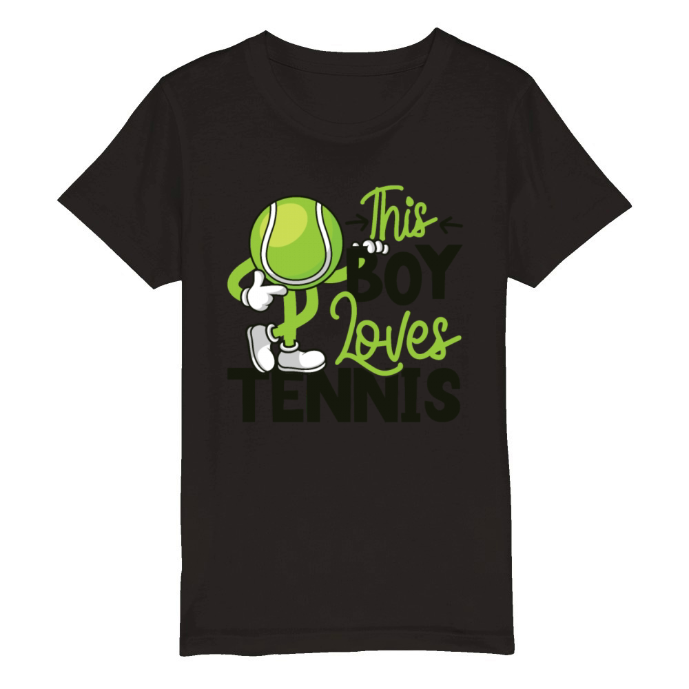 Funny Tennis Player Racket Boy Organic Kids Crewneck T-shirt