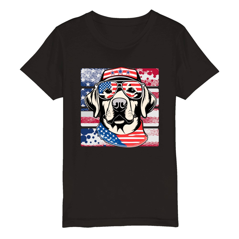 Happy 4th Of July Labrador Dogs Independence Day Organic Kids Crewneck T-shirt