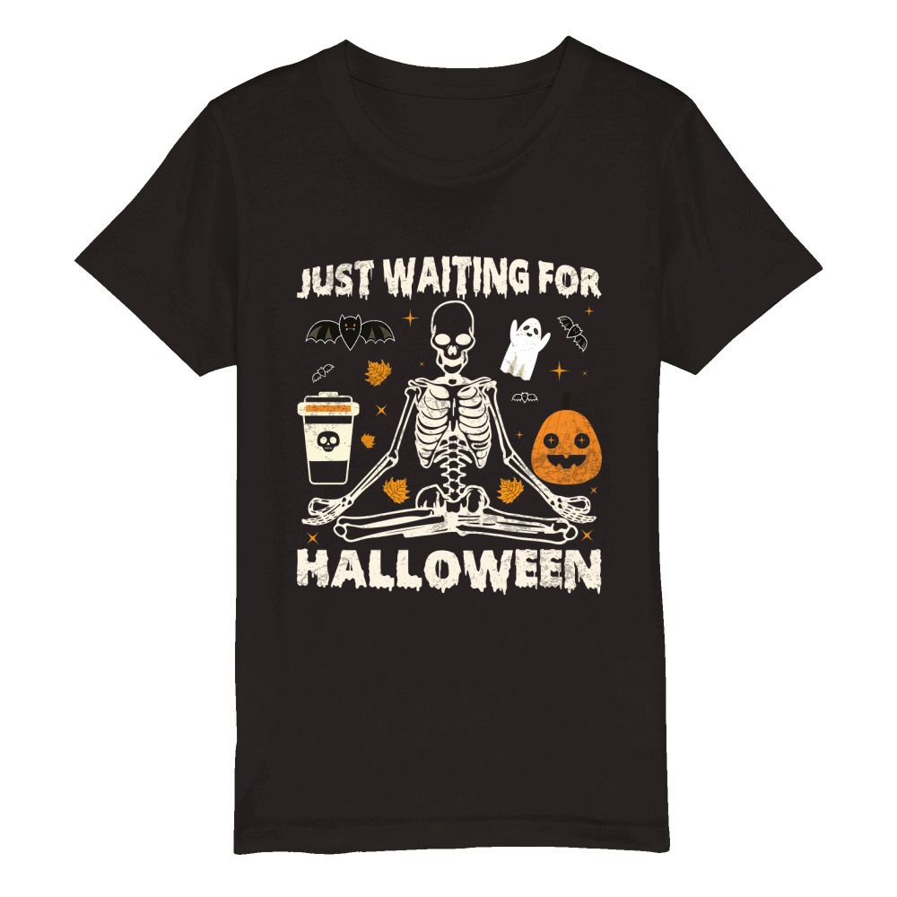 Just waiting For Halloween Skeleton Organic Kids Crewneck T-shirt