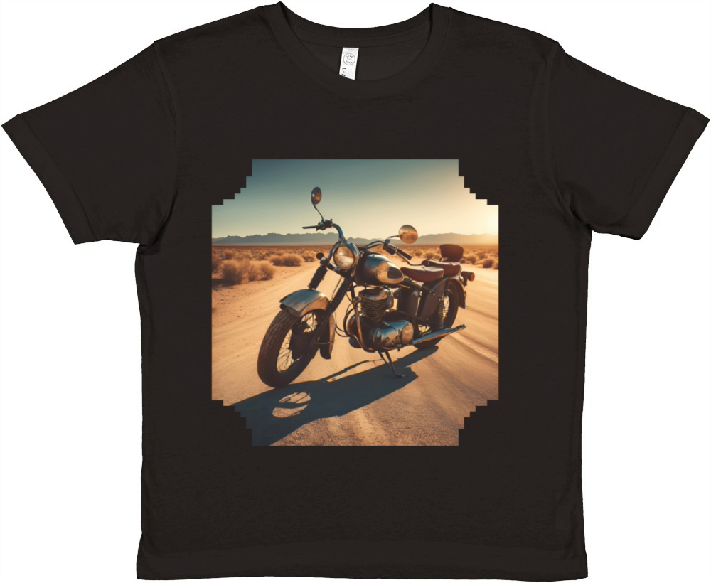 A vintage motorcycle parked on a desert road Premium Kids Crewneck T-shirt