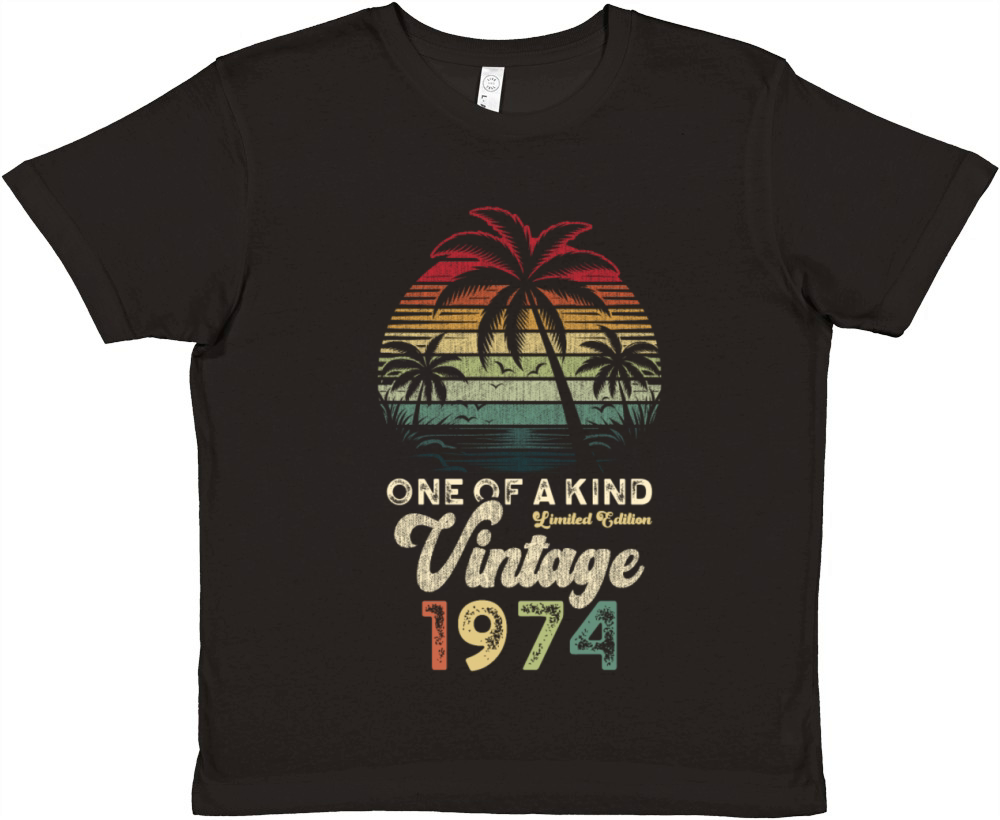 Vintage 1974 Birthday Palm Trees Premium Kids Crewneck T-shirt