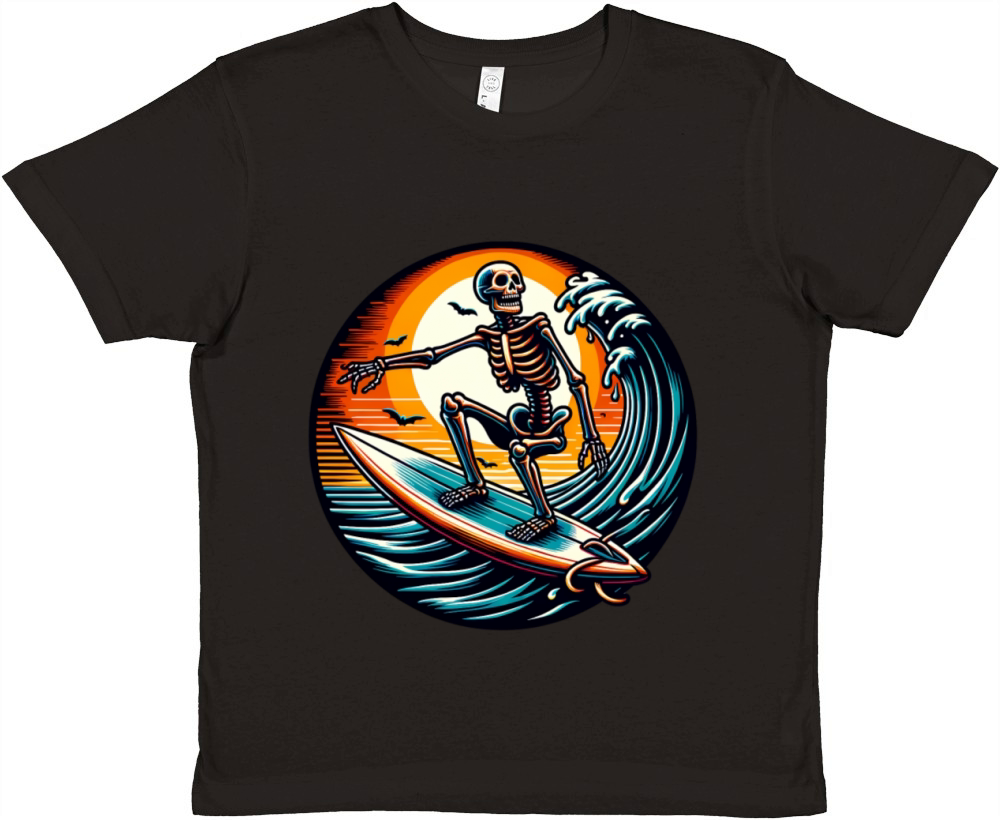 Vintage Surfing Skeleton Shirt Halloween Surfboard Premium Kids Crewneck T-shirt