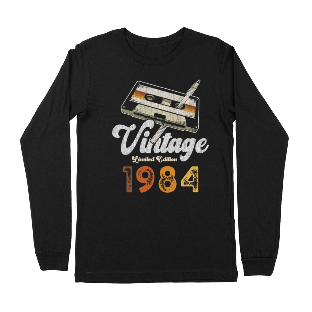 Vintage 1984 Birthday Cassette Pencil Premium Long Sleeve