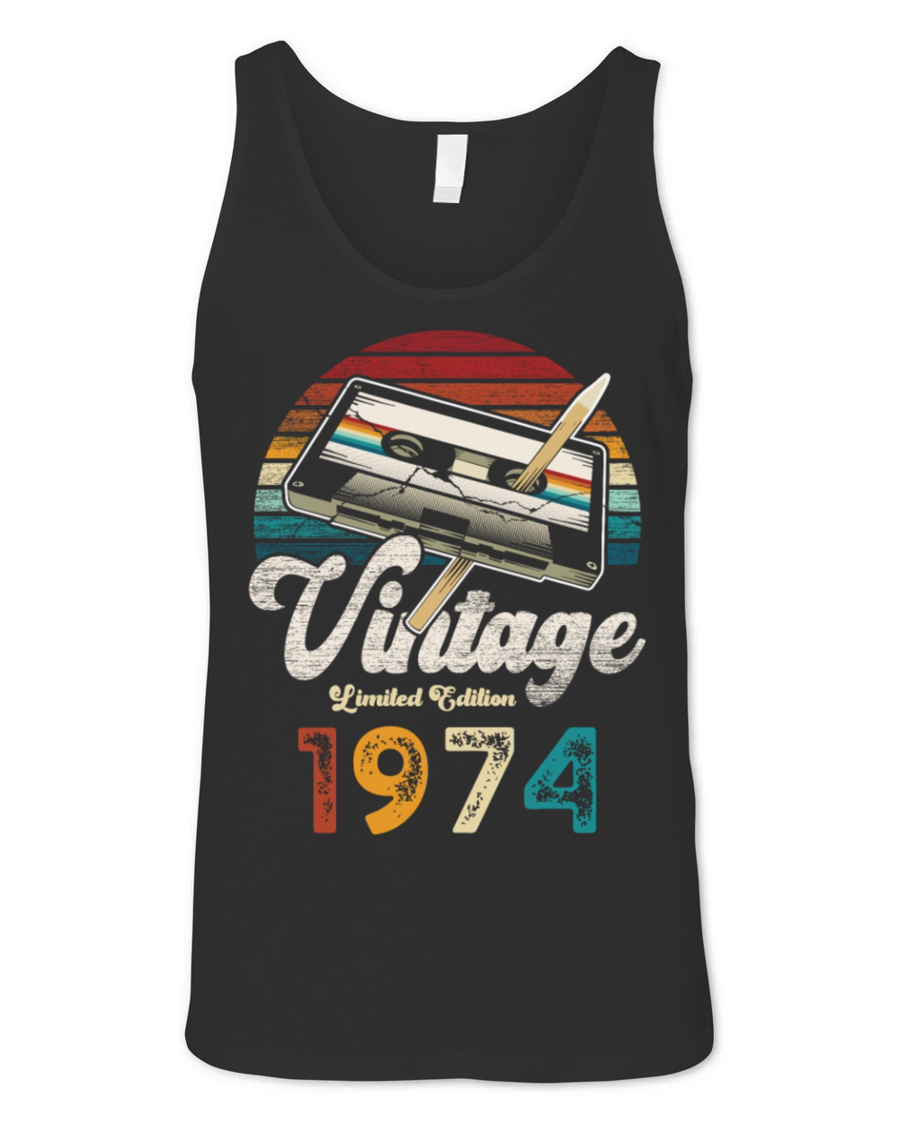 Vintage 1974 Birthday Cassette Pencil Unisex Jersey Tank