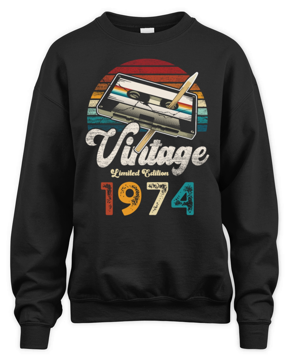 Vintage 1974 Birthday Cassette Pencil Unisex Premium Crewneck Sweatshirt